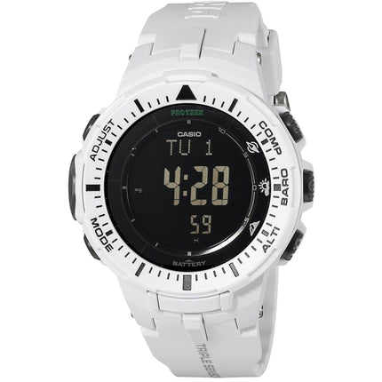 Casio Men's Watch - Pro Trek Black Dial White Resin Strap Digital Compass | PRG300-7CR ,