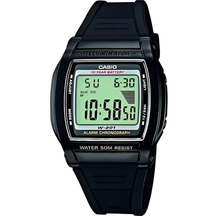 Casio Men's Watch - Quartz Digital Dial Black Resin Case Strap | W-201-1A ,