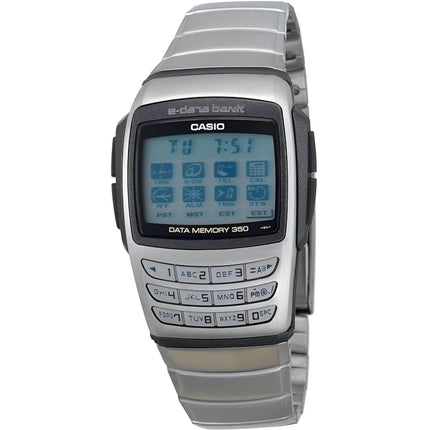 Casio Unisex Watch - Databank Blue and Grey Digital Dial Silver Steel | EDB-610D-8 ,
