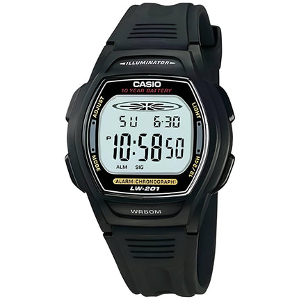 Casio Women's Watch - Dual Time Grey Dial Black Resin Strap Digital Alarm | LW-201-1A ,