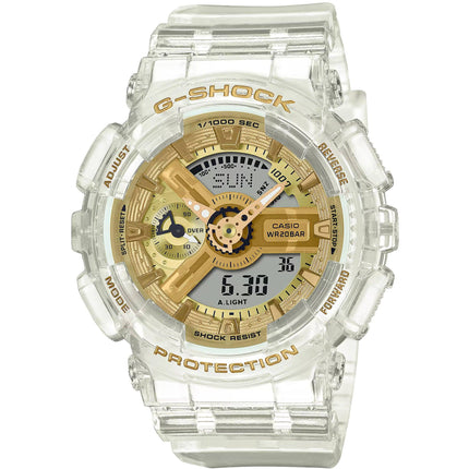 Casio Women's Watch - G-Shock Gold and Grey Dial White Strap Ana-Digi | GMAS110SG-7A ,