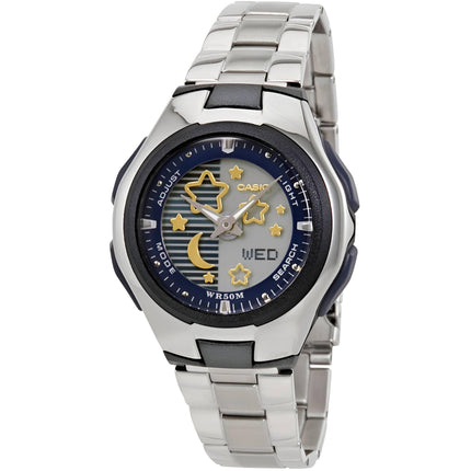 Casio Women's Watch - Poptone Blue and Silver Dial Steel Analog-Digital | LCF-10D-2A ,