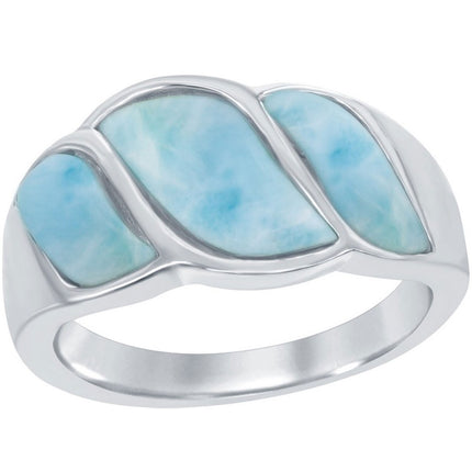 Sterling Silver Larimar Wave Design Ring, Size 9 ,