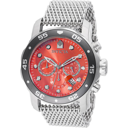 Invicta Men's Watch - Pro Diver Chronograph Red Dial Steel Mesh Bracelet | 47587 ,