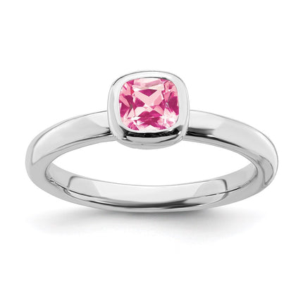 SS Stackable Expressions Cushion Cut Pink Tourmaline Ring | QSK455 ,