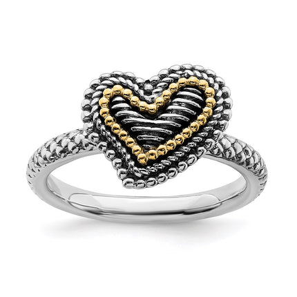 Sterling Silver & 14k Stackable Expressions Antiqued Heart Ring | QSK864 ,