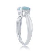 Sterling Silver 4 Prong Round Larimar with CZ Ring, Size 9 ,
