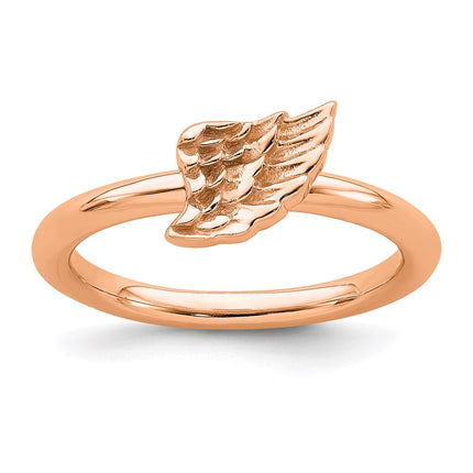 Sterling Silver Stackable Expressions Pink-plated Angel Wing Ring | QSK1983 ,