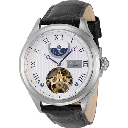 Invicta Men's Watch - Objet D Art Moon Phase Silver Tone Dial Leather Strap | 44008 ,