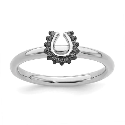 Sterling Silver Stackable Expressions Rhodium Black Dia. Horseshoe Ring | QSK1982 ,