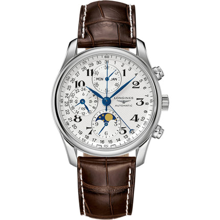 Longines Men's Watch - Master Chronograph Brown Leather Strap Moon Phase | L26734783 ,