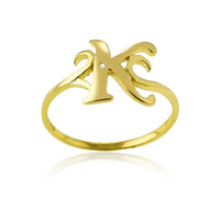 Sterling Silver 1 Micron GP Single CZ "K" Ring - W-9501 ,