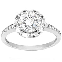 Classic Women's Silver Halo Style White CZ Ring - W-9895 ,