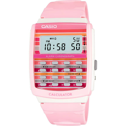 Casio Unisex Alarm Watch - Poptone Pink Dial 8-Digit Calculator Resin Case | LDF40-4 ,