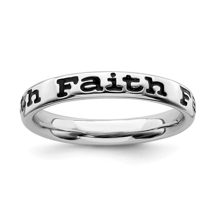 Sterling Silver Stackable Expressions Polished Enameled Faith Ring | QSK103 ,