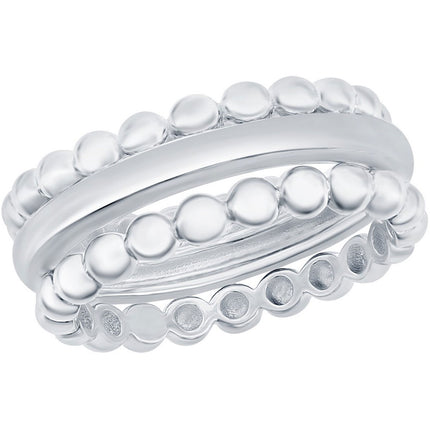 Classic Women's Silver Beaded and Plain 3PC Ring - W-2768 ,