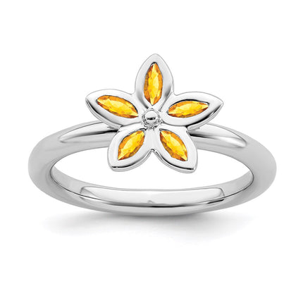 Sterling Silver Stackable Expressions Citrine Flower Ring | QSK489 ,