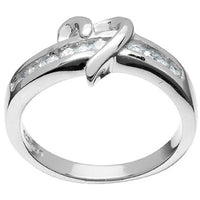 Classic Women's Center Heart Thin Line CZ Ring - W-8968 ,