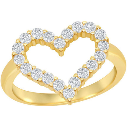 Classic Unisex Gold Open Heart White CZ Ring - W-1939 ,