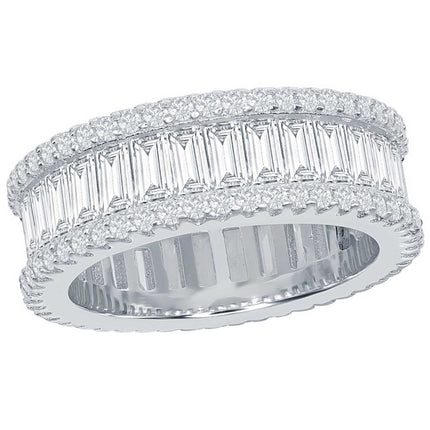 Classic Women's Baguette CZ and Pave Border Ring - W-1865 ,
