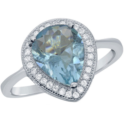 Classic Women's Blue Topaz with White CZ Ring - W-1758 ,