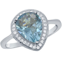 Classic Women's Blue Topaz with White CZ Ring - W-1758 ,