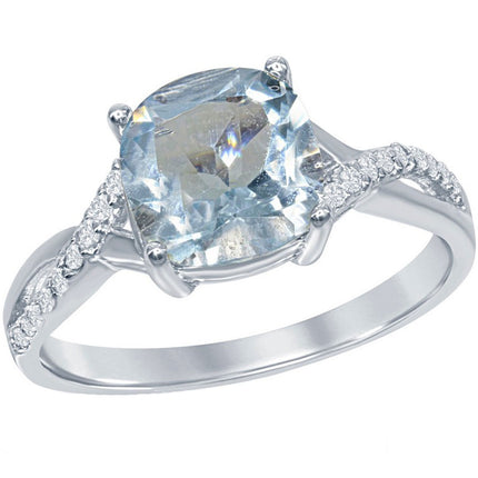 Classic Women's Blue Topaz with White Topaz Ring - W-1677 ,