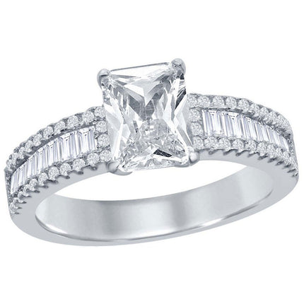 Classic Women's Emerald Cut White CZ Band Ring - W-1864 ,