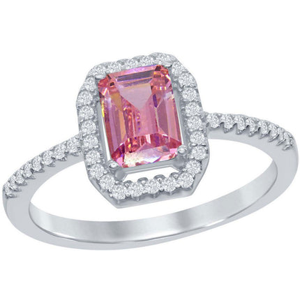Classic Women's Pink with White CZ Polished Ring - W-1871 ,