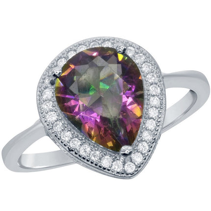 Classic Women's Rainbow and White CZ Border Ring - W-1756 ,