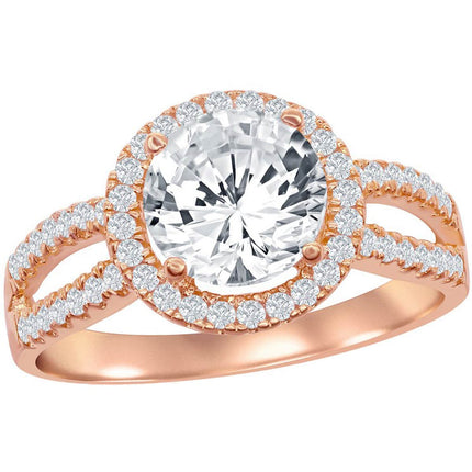Classic Women's Rose Gold Halo Style CZ Ring - W-1828 ,