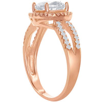 Classic Women's Rose Gold Halo Style CZ Ring - W-1828 ,