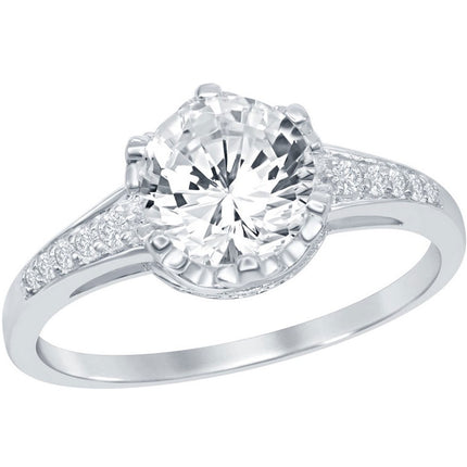 Classic Women's Round CZ with Half CZ Border Ring - W-1832 ,