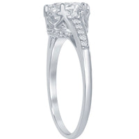 Classic Women's Round CZ with Half CZ Border Ring - W-1832 ,