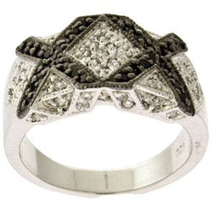 Classic Women's Silver Black and Clear CZ X Ring - W-8711 ,