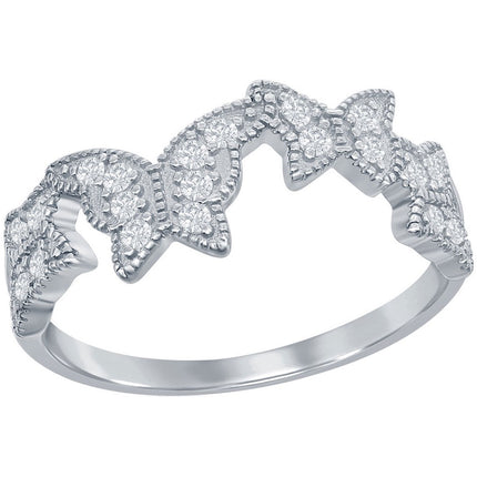 Classic Women's Silver Clear CZ Butterfly Ring - W-8020 ,