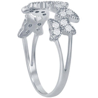 Classic Women's Silver Clear CZ Butterfly Ring - W-8020 ,