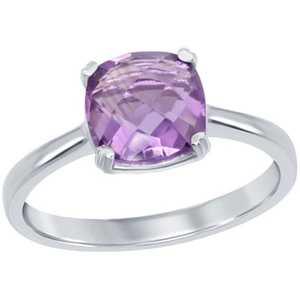 Classic Women's Silver Cushion-cut Amethyst Ring - W-1483 ,