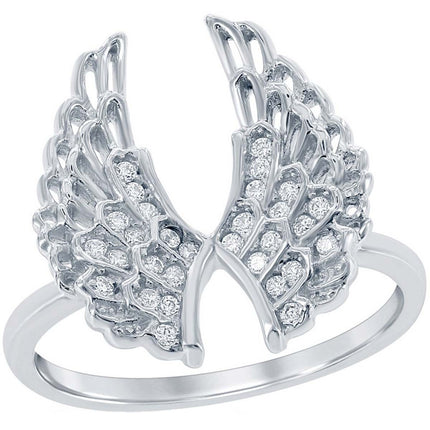 Classic Women's Silver CZ Open Double Wing Ring - W-1359 ,