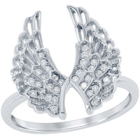 Classic Women's Silver CZ Open Double Wing Ring - W-1359 ,