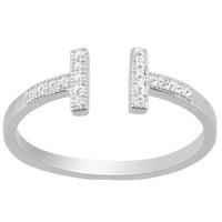 Classic Women's Silver Double T White CZ Ring - W-1262 ,