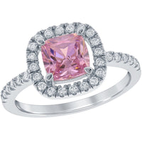 Classic Women's Silver Pink and White CZ Ring - W-1330 ,