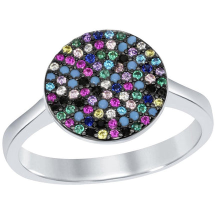 Classic Women's Silver Round Multi-Color CZ Ring - W-1911 ,
