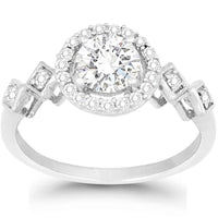 Classic Women's Silver Small Halo Style CZ Ring - W-9894 ,