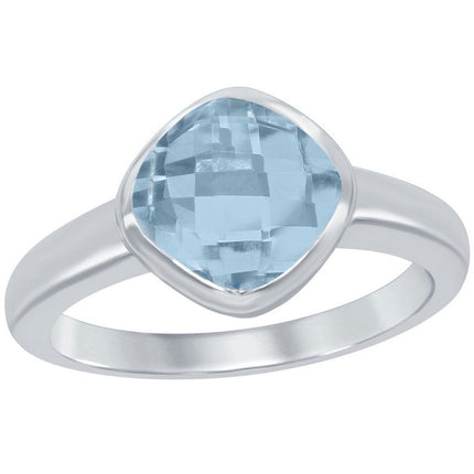 Classic Women's Silver Square Blue Topaz Ring - W-9861 ,