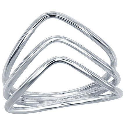 Classic Women's Silver Triple Row V Shaped Ring - W-1657 ,