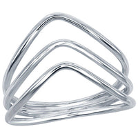 Classic Women's Silver Triple Row V Shaped Ring - W-1657 ,