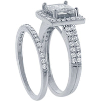 Classic Women's Square CZ Engagement Ring Set - W-1370 ,