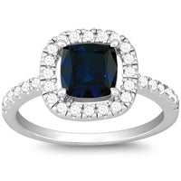 Classic Women's Square Sapphire and White CZ Ring - W-9912 ,