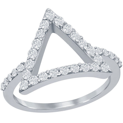 Classic Women's Sterling Silver Triangle CZ Ring - W-1263 ,